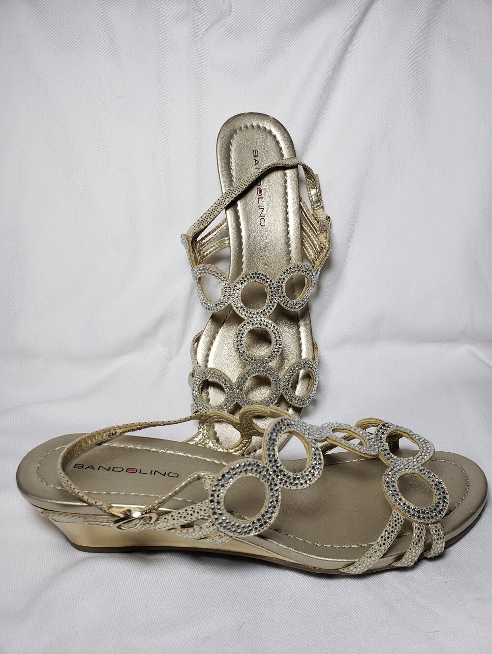 Bandolino Metallic Gold Crystal Circle-Accent Women's Sandals